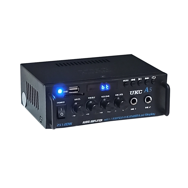 Підсилювач звуку з караоке та пультом UKC A5 Hi-Fi Stereo Bluetooth USB/SD/AUX 2x120W - зображення 4