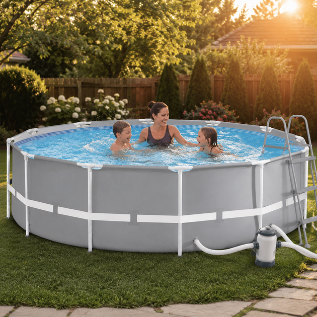 Каркасный бассейн Intex 26718 Бассейн 366х122 см Каркасные бассейны Серый 10685 л Бассейн каркасный интекс с фильтр-насосом и лестницей для дачи - изображение 2