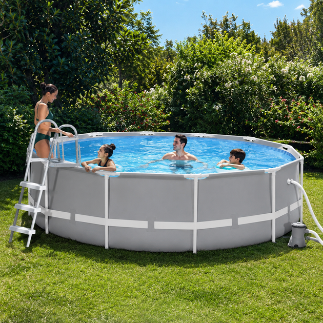 Каркасный бассейн Intex 26718 Бассейн 366х122 см Каркасные бассейны Серый 10685 л Бассейн каркасный интекс с фильтр-насосом и лестницей для дачи - изображение 4