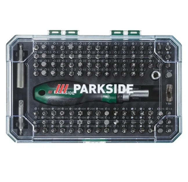 Набір біт із викруткою-тріскачкою Parkside на 115 елементів у кейсі - Фото 2 Набір біт із викруткою-тріскачкою Parkside на 115 елементів у кейсі - зображення 2