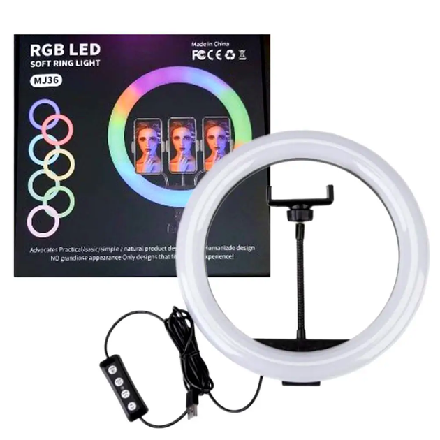Кольцевая лампа RGB LED 36 см с держателями для смартфонов и Bluetooth пультом для фото и видео съемки - Фото 5 Кольцевая лампа RGB LED 36 см с держателями для смартфонов и Bluetooth пультом для фото и видео съемки - зображення 5