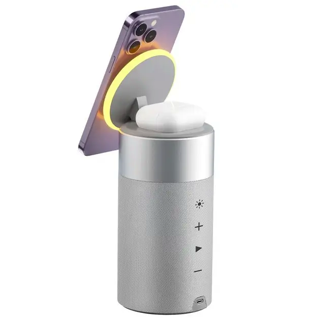Беспроводное зарядное устройство 3 в 1 с Bluetooth колонкой для смартфонов и наушников быстрая зарядка Qi 15Вт - Фото 2 Беспроводное зарядное устройство 3 в 1 с Bluetooth колонкой для смартфонов и наушников быстрая зарядка Qi 15Вт - изображение 2