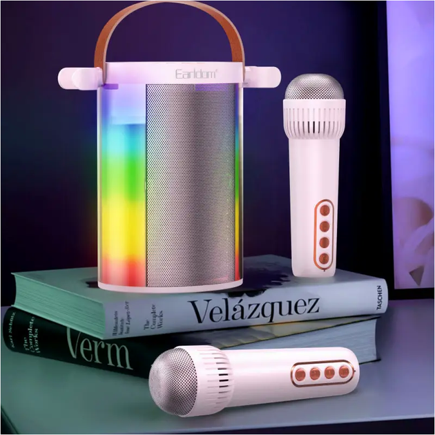 Портативная колонка Earldom ET-A32 с Bluetooth AUX USB для караоке с цветным светом White - изображение 5