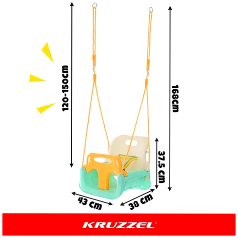 Детские качели 3в1 до 30 кг для дома и сада бирюзово-кремовые Kruzzel HE0316 - Фото 2 Детские качели 3в1 до 30 кг для дома и сада бирюзово-кремовые Kruzzel HE0316 - изображение 2