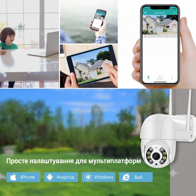 Мініатюрна вулична поворотна купольна IP Wi-Fi камера Відеоспостереження з віддаленим доступом + блок живлення біла - зображення 4