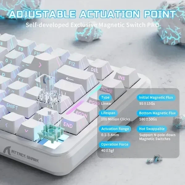 Бездротова магнітна клавіатура ATTACK SHARK X82 PRO HE White Contour (2.4G/Bluetooth/USB type-c) Rapid Trigger, 8000 Гц, RGB - зображення 2