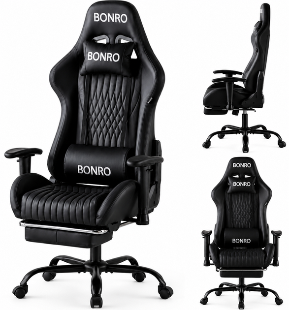 Крісло геймерське ігрове Bonro 1002G-1 чорне з підставкою для ніг (42401214) - зображення 2