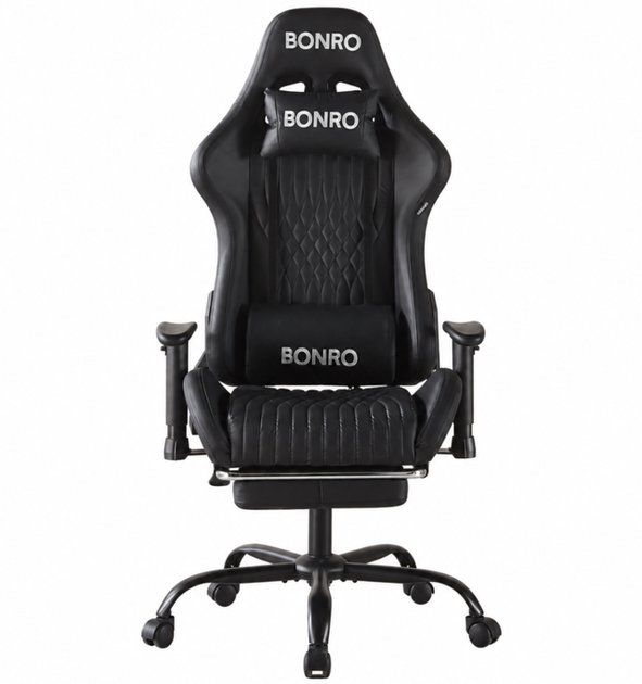 Крісло геймерське ігрове Bonro 1002G-1 чорне з підставкою для ніг (42401214) - зображення 3
