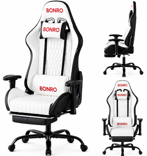 Крісло геймерське ігрове Bonro 1002G-1 біле з підставкою для ніг (42401210) - Фото 2 Крісло геймерське ігрове Bonro 1002G-1 біле з підставкою для ніг (42401210) - зображення 2