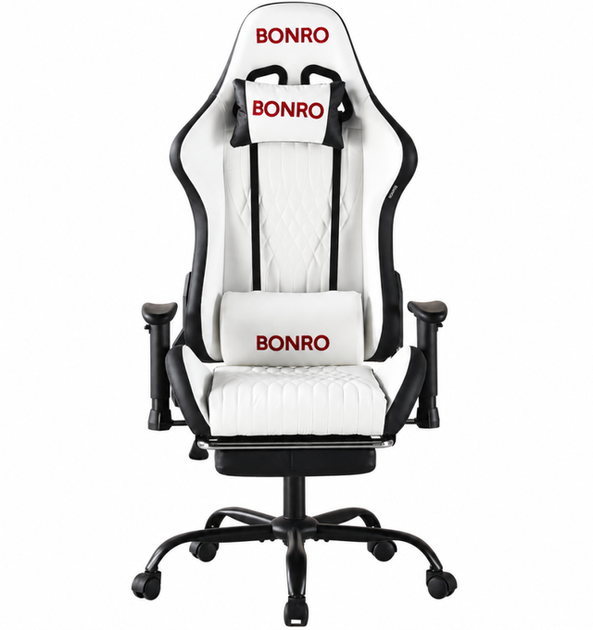 Крісло геймерське ігрове Bonro 1002G-1 біле з підставкою для ніг (42401210) - Фото 3 Крісло геймерське ігрове Bonro 1002G-1 біле з підставкою для ніг (42401210) - зображення 3