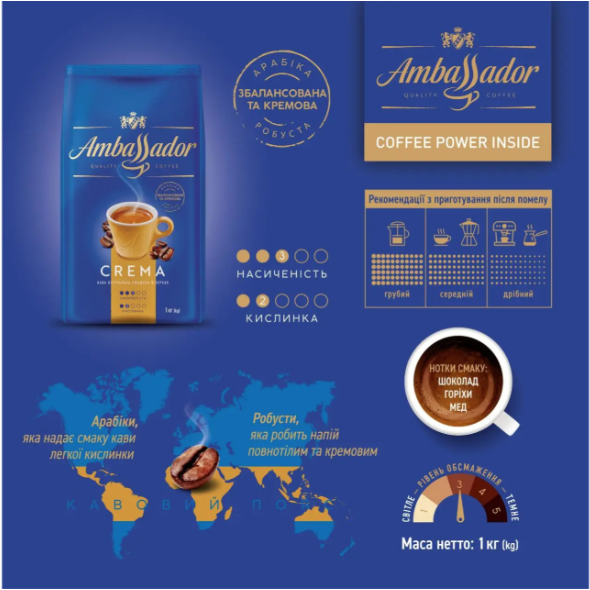 Кава в зернах Ambassador Crema 1 кг - зображення 3