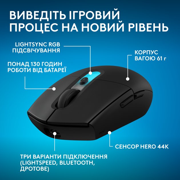 Миша Logitech G305 X Superlight RGB Wireless/Bluetooth/USB Black (910-007739) - Фото 2 Миша Logitech G305 X Superlight RGB Wireless/Bluetooth/USB Black (910-007739) - зображення 2