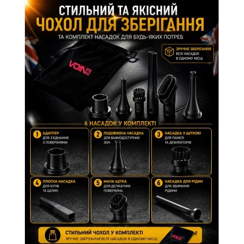 Пилосос "VOIN" V-85CL 130W/АКБ-3x2500mAh/вологе та сухе чищення/сумка - зображення 8