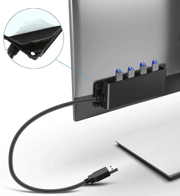 USB Хаб Rocketek 4 Порти USB 3.0 5 Гбіт/с | Концентратор з Кріпленням на Стіл | Кабель 1 м | Для ПК, Ноутбука, PS5 - зображення 3