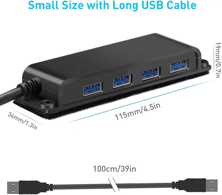 USB Хаб Rocketek 4 Порти USB 3.0 5 Гбіт/с | Концентратор з Кріпленням на Стіл | Кабель 1 м | Для ПК, Ноутбука, PS5 - зображення 7