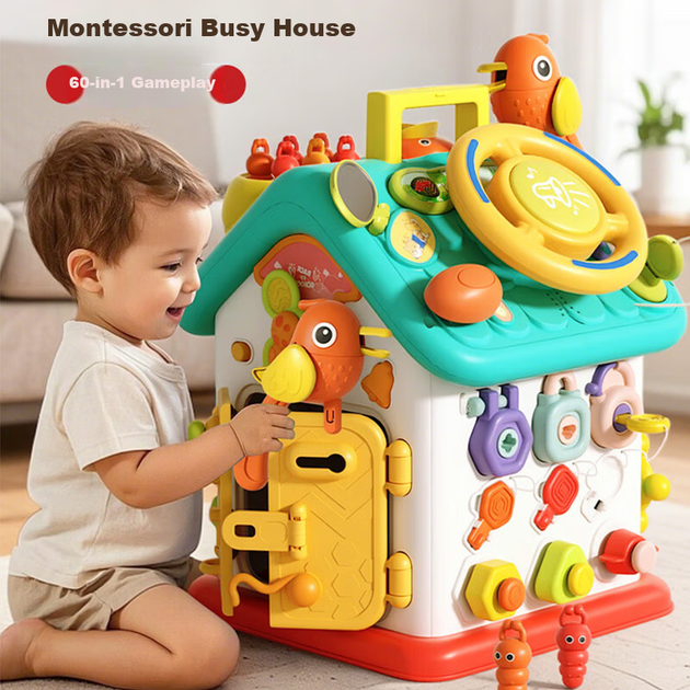 Детская развивающая игрушка Guangduola Baby Toy Montessori для детей 0-1 года, игровой столик с множеством функций, подарок на первый день рождения. - изображение 5