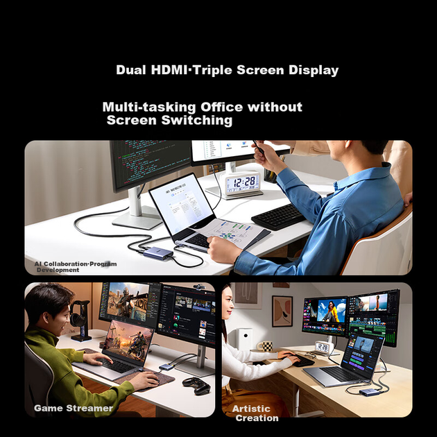 Док-станція UGREEN 65145 Type-C Dual HDMI для 3 екранів, 4K - зображення 5