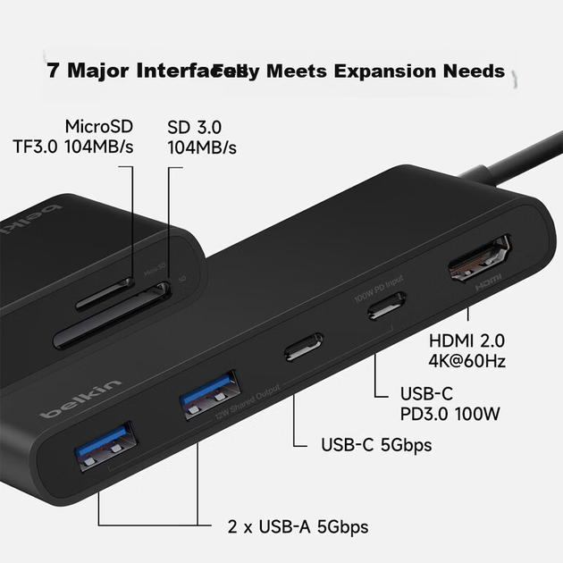 Док-станція BELKIN Type-C 7-в-1 для iPad та Mac PD 100Вт HDMI USB/SD AVC023 - зображення 5