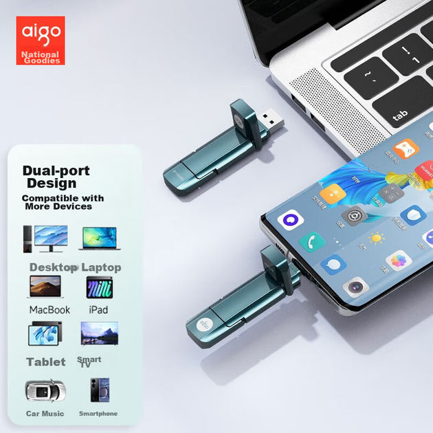 USB-флеш-накопитель Aigo 512 ГБ, USB 3.2/Type-C, флеш-накопитель для телефона, скорость чтения 1000 МБ/с, двойной интерфейс для использования с компьютером и телефоном, портативный USB-накопитель большой емкости, высокоскоростной флеш-накопитель U397. - Фото 5 USB-флеш-накопитель Aigo 512 ГБ, USB 3.2/Type-C, флеш-накопитель для телефона, скорость чтения 1000 МБ/с, двойной интерфейс для использования с компьютером и телефоном, портативный USB-накопитель большой емкости, высокоскоростной флеш-накопитель U397. - изображение 5