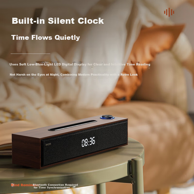 Беспроводная Bluetooth-колонка Lenovo Ecosystem Brand Yinen с двойным режимом работы и встроенной звуковой картой, модель W21, в виде деревянных часов, для настольного компьютера, ноутбука и домашнего использования. - Фото 5 Беспроводная Bluetooth-колонка Lenovo Ecosystem Brand Yinen с двойным режимом работы и встроенной звуковой картой, модель W21, в виде деревянных часов, для настольного компьютера, ноутбука и домашнего использования. - изображение 5