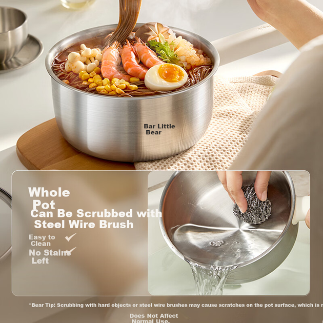 Электрическая кастрюля Bear Electric Cooking Pot, небольшая электрическая кастрюля для тушения, пароварка на 2-3 персоны, бытовая, из нержавеющей стали 316L, с корзиной для приготовления на пару, 2,5 л, F25P1 - изображение 6