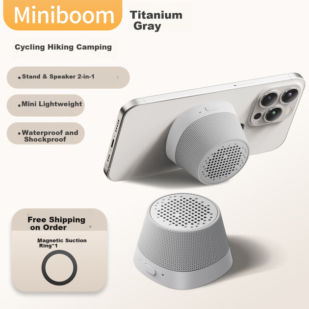 Компактная портативная колонка Ximalaya Heshengyin Mini Boom с магнитной стойкой и Bluetooth, влагозащищенная для использования в ванной комнате, подарок для мальчиков, серый цвет, с бесплатной ежемесячной картой подписки. - изображение 4
