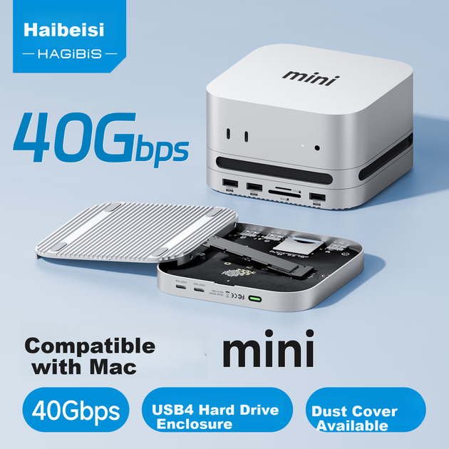 Док-станція Hagibis Macmini M4 для жорсткого диска, корпус USB4, розширення 40 Гбіт/с, міні-хост Thunderbolt 4/5, інтерфейс, настільна підставка, аксесуар - зображення 4