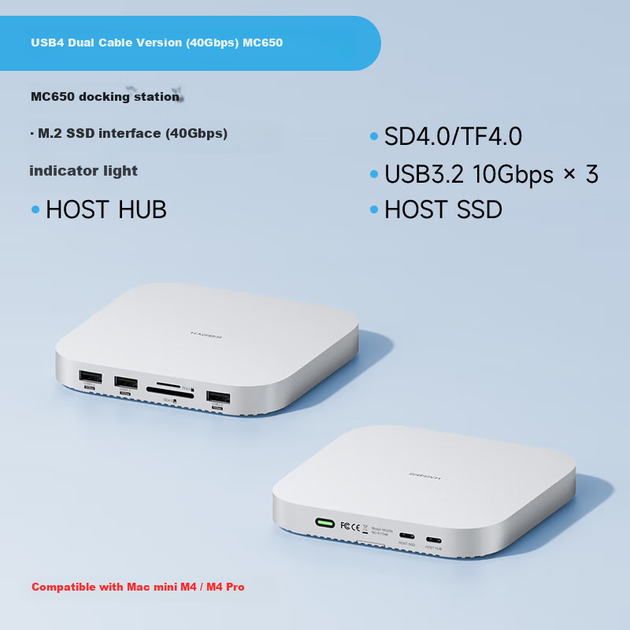 Док-станція Hagibis Macmini M4 для жорсткого диска, корпус USB4, розширення 40 Гбіт/с, міні-хост Thunderbolt 4/5, інтерфейс, настільна підставка, аксесуар - зображення 5