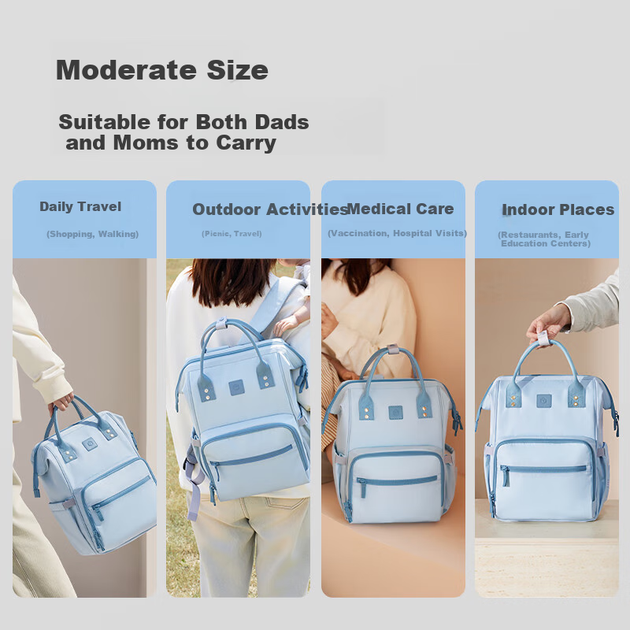 Рюкзак JD Original Mami Bag, для беременных и малышей, легкий, многофункциональный, вместительный, светло-голубой. - изображение 4