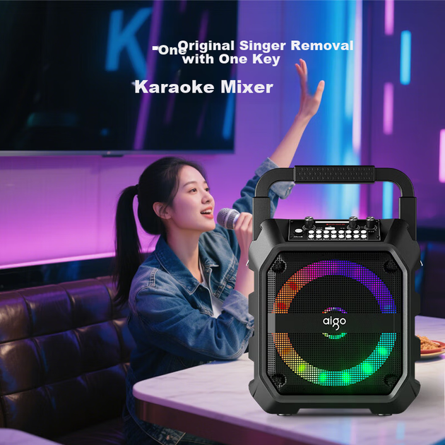 Bluetooth-колонка Aiguozhe T52 Max, портативна портативна колонка для караоке та танців на відкритому повітрі з високою гучністю, бездротова платіжна колонка з низькочастотним сабвуфером та USB-картою TF, барвистими світловими ефектами, стандартна версія - изображение 5