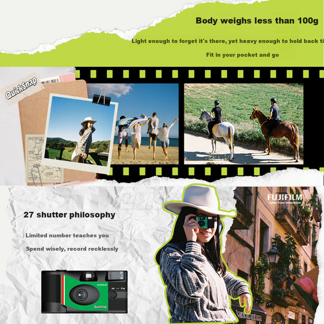 Подарункова коробка для одноразової камери FUJIFILM QuickSnap, плівкова камера, процесор для плівки, 27 аркушів, нова версія подарункової коробки QuickSnap - Фото 7 Подарункова коробка для одноразової камери FUJIFILM QuickSnap, плівкова камера, процесор для плівки, 27 аркушів, нова версія подарункової коробки QuickSnap - зображення 7