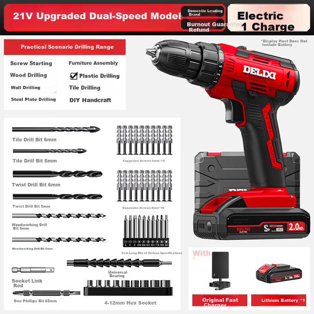 DELIXI ELECTRIC 21V Беспроводная литиевая аккумуляторная электрическая дрель, многофункциональная бытовая мини-отвертка, двухскоростная - Фото 5 DELIXI ELECTRIC 21V Беспроводная литиевая аккумуляторная электрическая дрель, многофункциональная бытовая мини-отвертка, двухскоростная - зображення 5