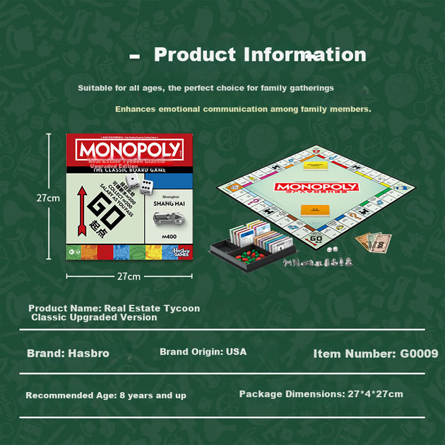 Дитяча настільна гра Hasbro Monopoly Classic Edition, оновлена версія G0009, подарунок для сімейного свята - зображення 9
