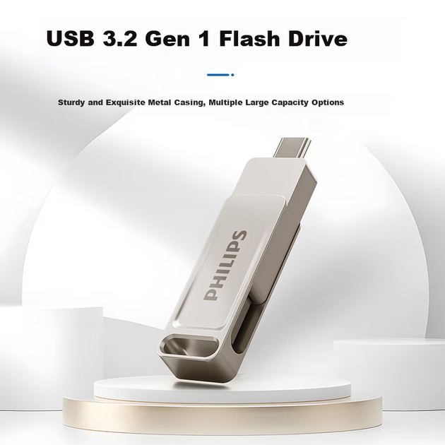 Флеш-накопичувач PHILIPS 256 ГБ Type-C USB 3.2 з двома інтерфейсами для телефону, 61UT-F сріблястого кольору, високошвидкісний USB-накопичувач подвійного призначення з двома головками, сумісний з Android, Apple та ноутбуками - изображение 6