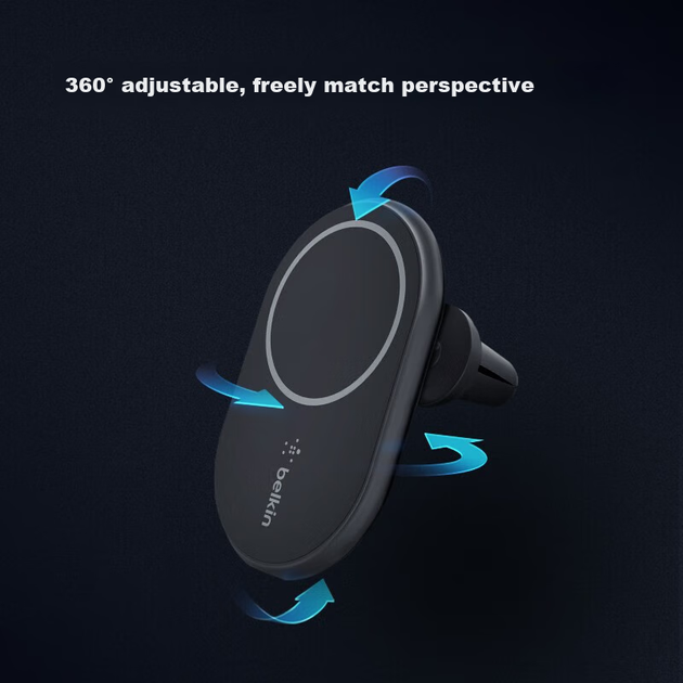 Автомобільний зарядний пристрій BELKIN для телефонів Apple, швидка зарядка MagSafe Magnetic 10W, тримач для телефону через вентиляційний отвір для навігації, WIC004 - изображение 5