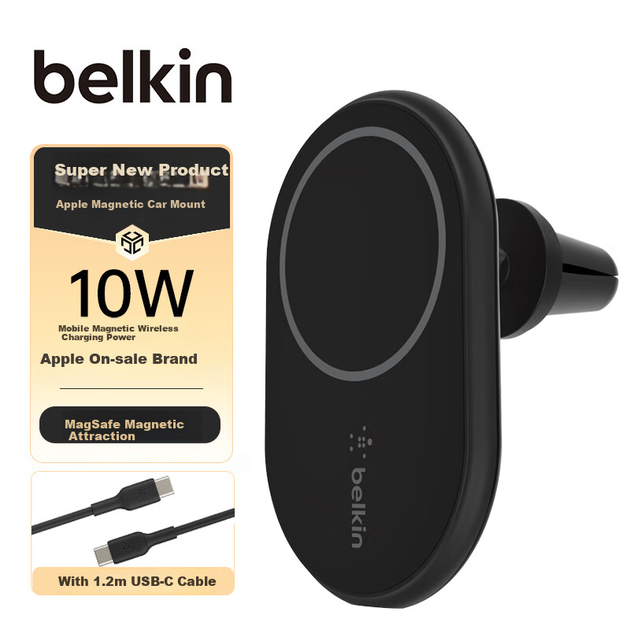 Автомобільний зарядний пристрій BELKIN для телефонів Apple, швидка зарядка MagSafe Magnetic 10W, тримач для телефону через вентиляційний отвір для навігації, WIC004 - изображение 8