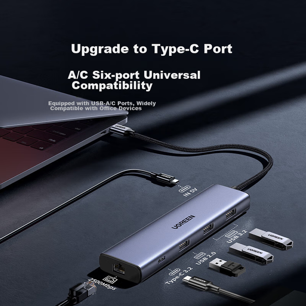 UGREEN USB 3.2 до 2.5G Ethernet порт 10G розширення Dock Hub спліттер ноутбук мережевий кабель адаптер RJ45 конвертер розширення Dock для ноутбуків та настільних комп'ютерів HUB - изображение 5
