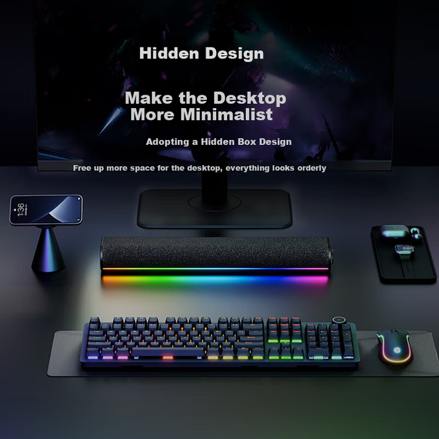 Комп'ютерні колонки HP S1X, довга настільна Bluetooth-колонка, кольорове RGB-підсвічування, домашній сабвуфер, стереооб'ємний звук, сумісні з ноутбуками Xiaomi, Huawei, Lenovo, Dell та іншими комп'ютерами - изображение 5
