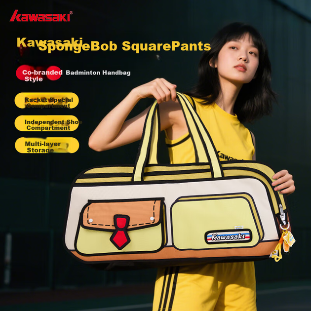 Сумка для бадминтона Chuanqi SpongeBob, квадратная, с отделением для обуви, желтая - изображение 4