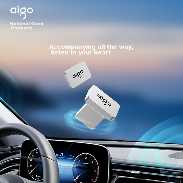 Автомобильная флешка Aigo 32 ГБ USB 2.0 C1A Mini Version, серебристая, металлическая, USB-A, для ноутбука и офиса. - зображення 4