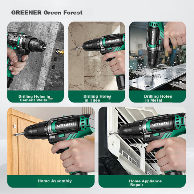 Дрель электрическая GREENER 12V аккумуляторный шуруповерт бытовой набор с батареей 2.0 - изображение 10