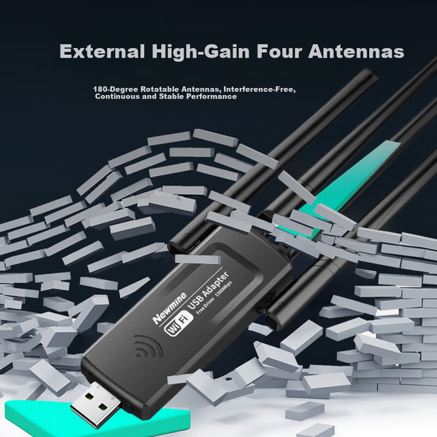 Беспроводная сетевая карта Newmine NM-WDS-AC1388, приемник Wi-Fi 1300 Мбит/с, гигабитная внешняя сетевая карта 5G, двухдиапазонный USB-адаптер для ноутбуков и настольных компьютеров. - Фото 8 Беспроводная сетевая карта Newmine NM-WDS-AC1388, приемник Wi-Fi 1300 Мбит/с, гигабитная внешняя сетевая карта 5G, двухдиапазонный USB-адаптер для ноутбуков и настольных компьютеров. - изображение 8