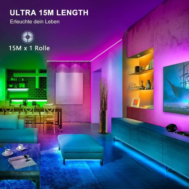 Розумна RGB LED-стрічка 15м з Bluetooth, мобільним додатком та синхронізацією з музикою (UK штекер) - зображення 4