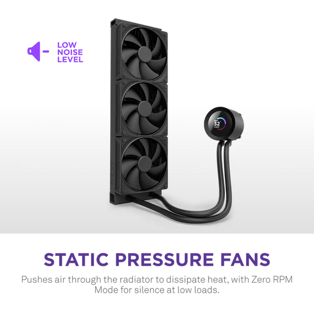 Система рідинного охолодження NZXT Kraken Plus V2 360 мм AIO Liquid Cooler Display Radiator Fans Black (RL-KN360-B2) - изображение 4