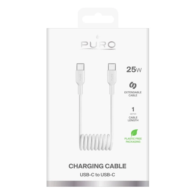 Кабель Puro спіральний 25W USB-C - USB-C 1 м White (8018417498800) - зображення 2