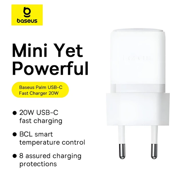 Сетевое зарядное устройство Baseus Palm PD/FC 20W USB-C with USB-C to USB-C Cable 1 m White (P10111602213-01) - изображение 5
