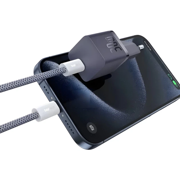 Мережевий зарядний пристрій Baseus GaN5 Mini PD QC 30W USB-C з кабелем USB-C to USB-C 1 м Midnight Purple (6932172654436) - зображення 3