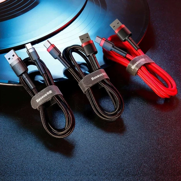 Кабель Baseus Cafule USB-A to USB-C 3m Black/Grey (CATKLF-UG1) - Фото 6 Кабель Baseus Cafule USB-A to USB-C 3m Black/Grey (CATKLF-UG1) - зображення 6