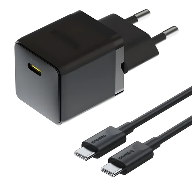 Мережевий зарядний пристрій Baseus Palm PD/FC 20W USB-C with USB-C to USB-C Cable 1 m Black (P10111602113-01) - Фото 1 Мережевий зарядний пристрій Baseus Palm PD/FC 20W USB-C with USB-C to USB-C Cable 1 m Black (P10111602113-01) - зображення 1