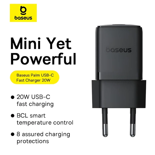 Мережевий зарядний пристрій Baseus Palm PD/FC 20W USB-C with USB-C to USB-C Cable 1 m Black (P10111602113-01) - Фото 6 Мережевий зарядний пристрій Baseus Palm PD/FC 20W USB-C with USB-C to USB-C Cable 1 m Black (P10111602113-01) - зображення 6